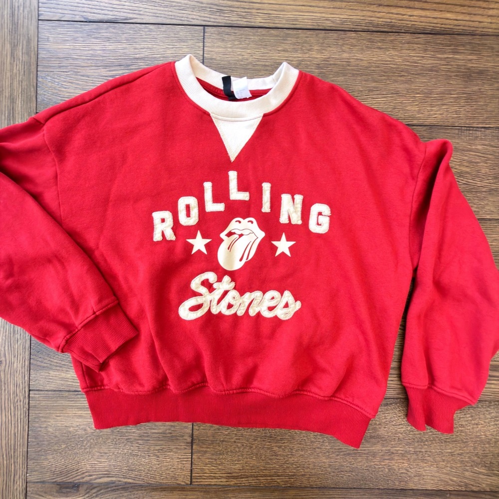HM Divided Rolling Stones Red Graphic Sweatshirt Chenille Patch Small